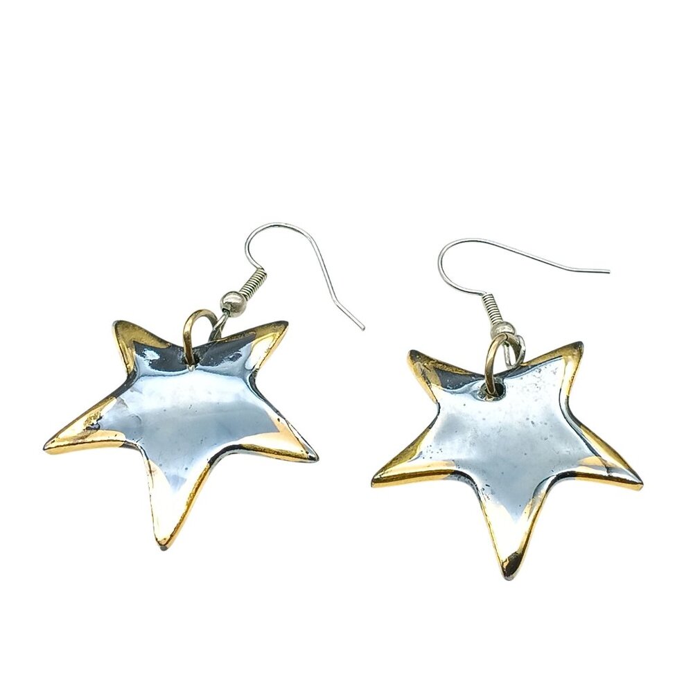 Vintage Star-Shaped Shimmering Ceramic Dangle Earrings